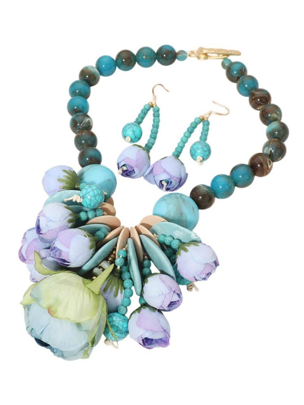 Tigerstars Bold Blue Floral Embellished Chunky Beaded Statement Necklace